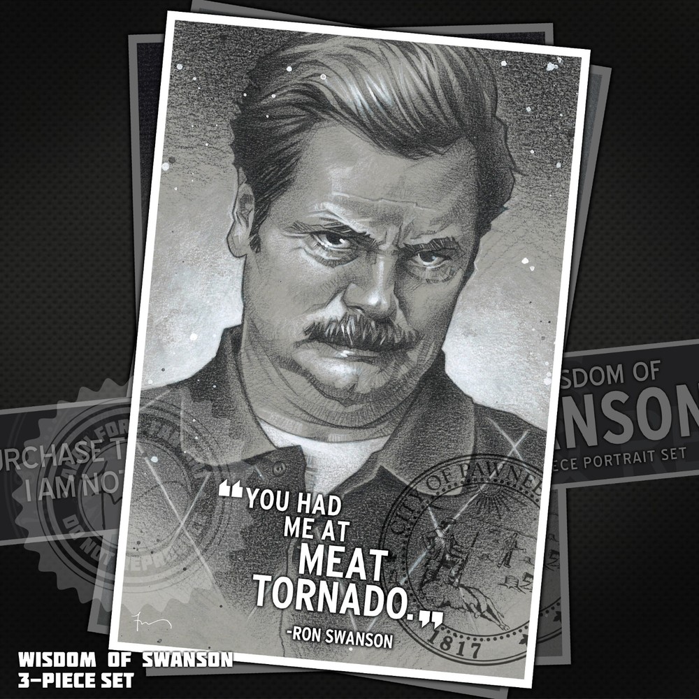 Ron Swanson Set - Three Ron Swanson Portrait Prints with Quote in a Packaged Set