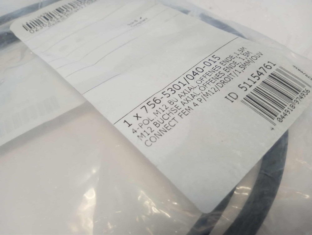 WAGO 756-5301/040-0015 Sensor/Actuator cable M12A socket straight; 4-pole