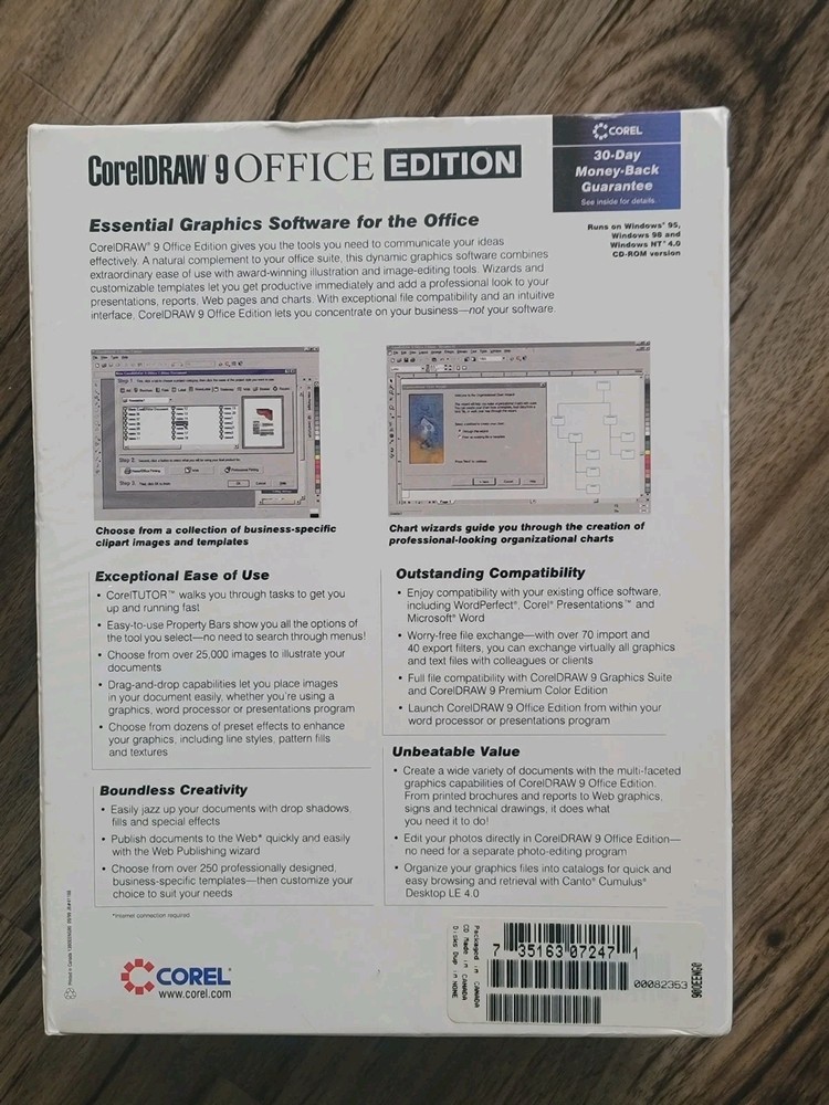Vintage 90s CorelDRAW 9 OFFICE EDITION Software For Windows CD-ROM New Microsoft