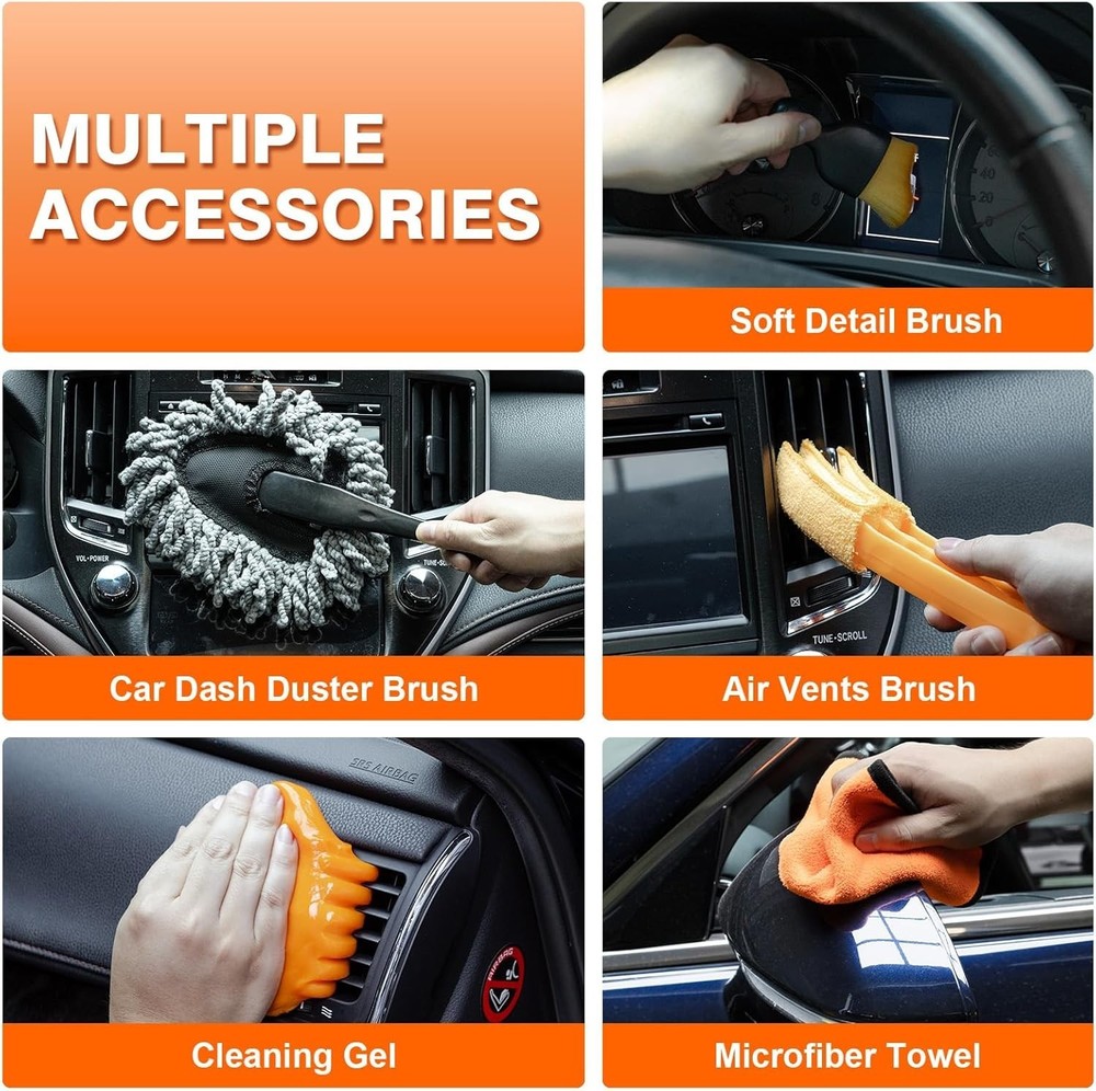 Complete Car Interior Detailing Kit: 12000PA Handheld Vacuum & Brushes