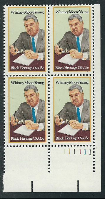 Scott # 1875...15 Cent.. .Whitney Young.... 2 Plate Blocks