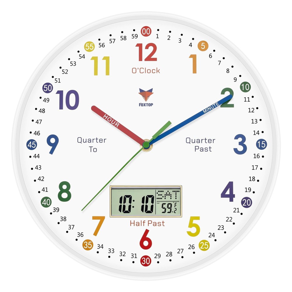 Foxtop Digital and Analog Learning Clock for Kids - Telling Time Teaching Clo...
