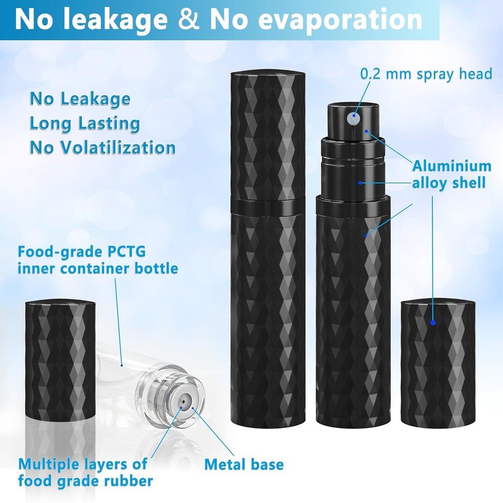 5ml Travel Perfume Atomizer Refillable Leakproof Portable Spray Bottle Black