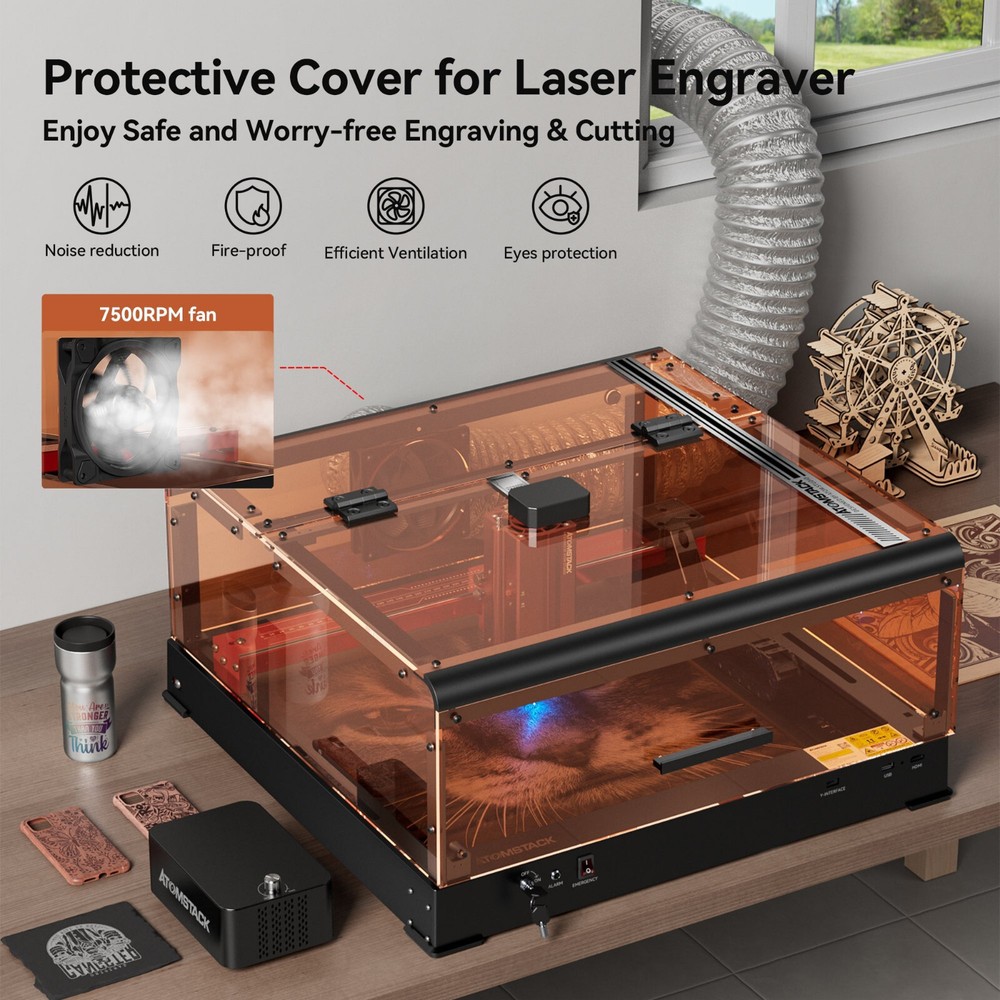 AtomStack A48 Ultra 210W Laser Engraver Engraving Cutting Machine with Enclosure
