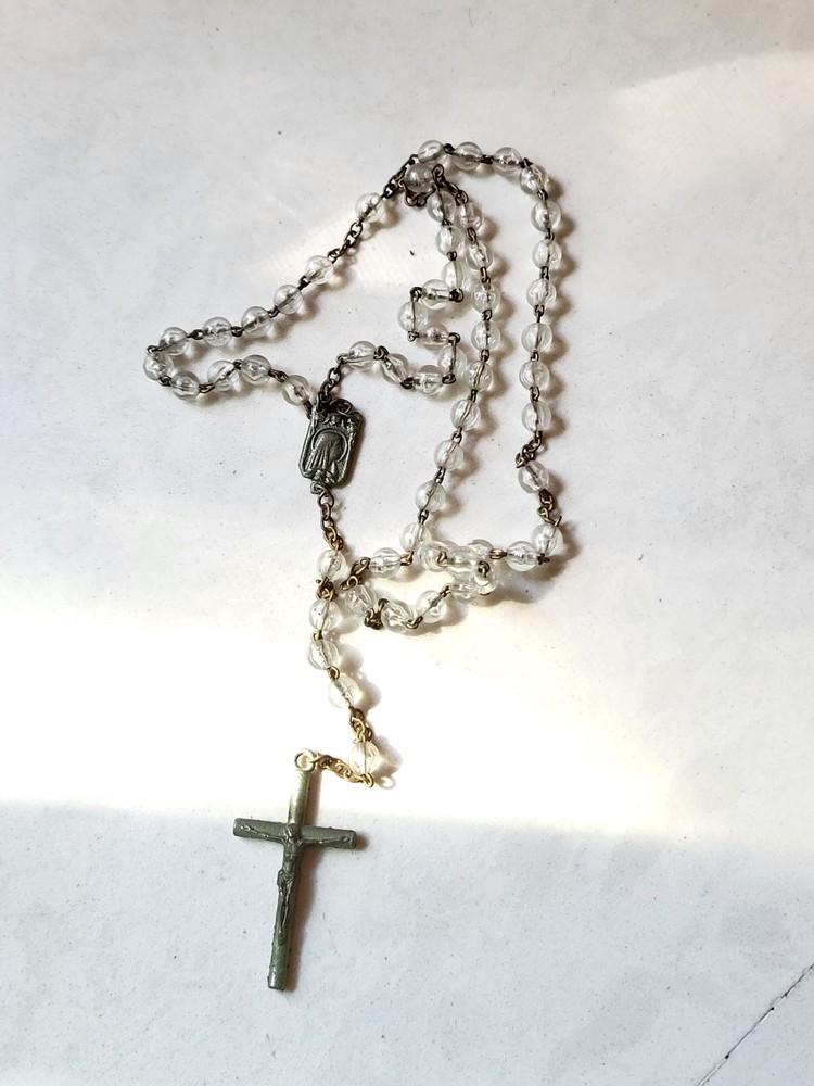 Vintage Clear Crystal Bead Rosary Catholic Christian Goth, Victorian