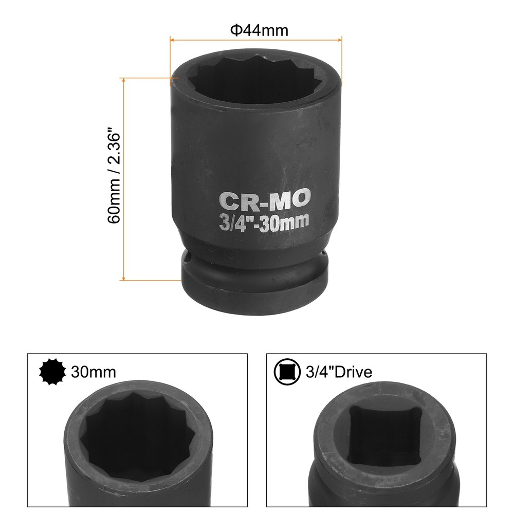 3/4-Inch Drive 12 Point Impact Socket 30mm Spindle Axle Nut Socket Driver