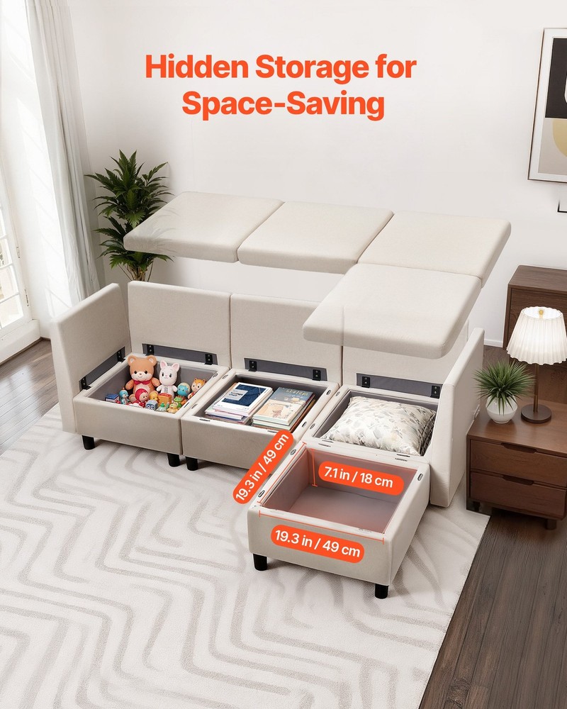 [New]Modular Sectional Sofa,3-Seater Modular Sofa w/Hidden Storage,Cloud Section
