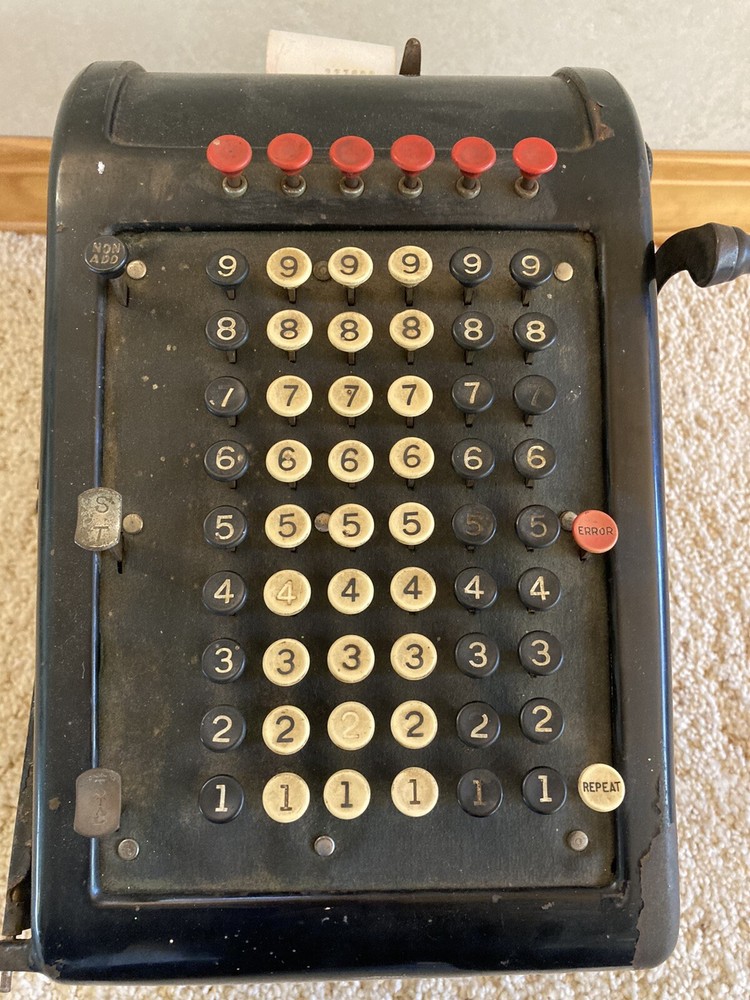 Burroughs Antique Hand Crank Adding Machine No. 7 - Beveled Glass RARE