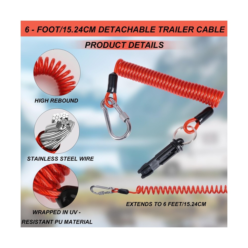BOXOB Spring Breakaway Coiled Cable Strap, Trailer Brake Away Cable Emergency...