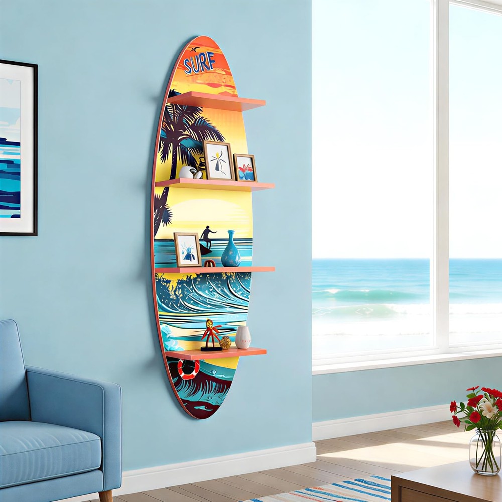Creative Surfboard Wall Shelf for Wall Decor & Storage, Vertical Floating She...