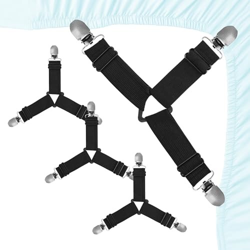 Bed Sheet Holder Straps, Adjustable Bed Sheet Clips for Corner, Upgrade Black