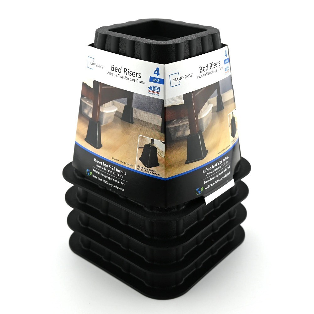 Bed Risers to Create Underbed Storage Space, 4 Pack, 6.5" x 6.5" x 6" Black