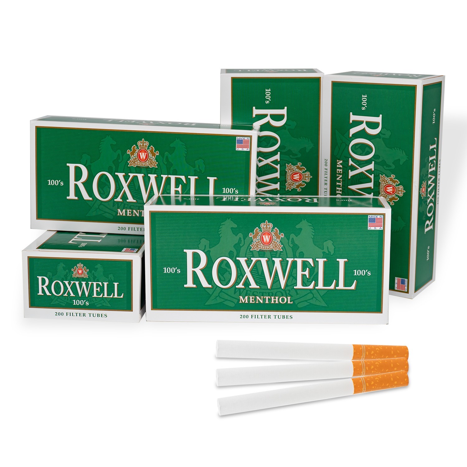 100mm Green Menthol Cigarette Tubes - 5 Pack 200 Count RYO Filter Tubes Roxwell