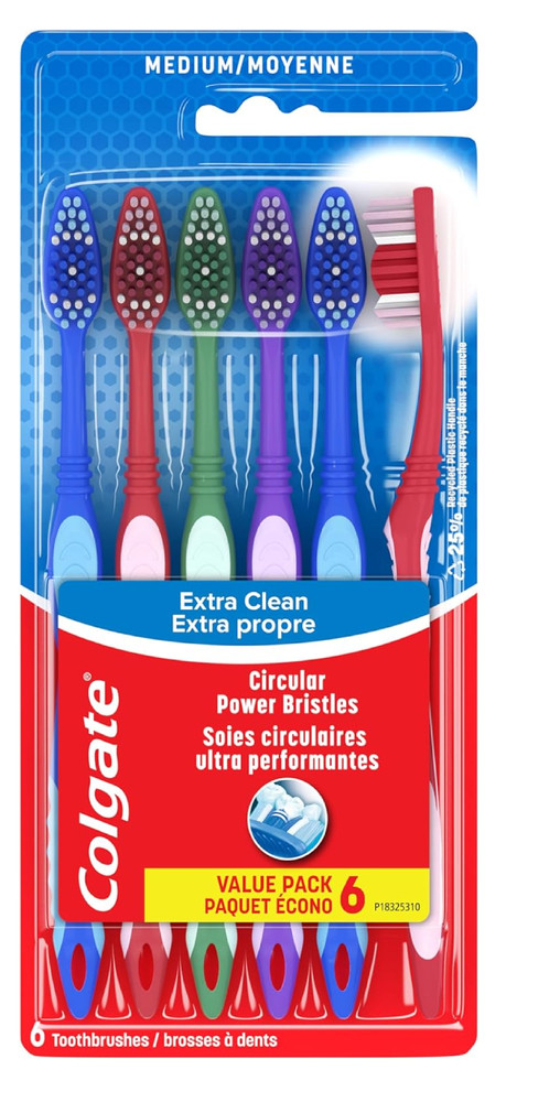 Colgate Extra Clean Toothbrush, Medium Bulk Toothbrush Pack of 6
