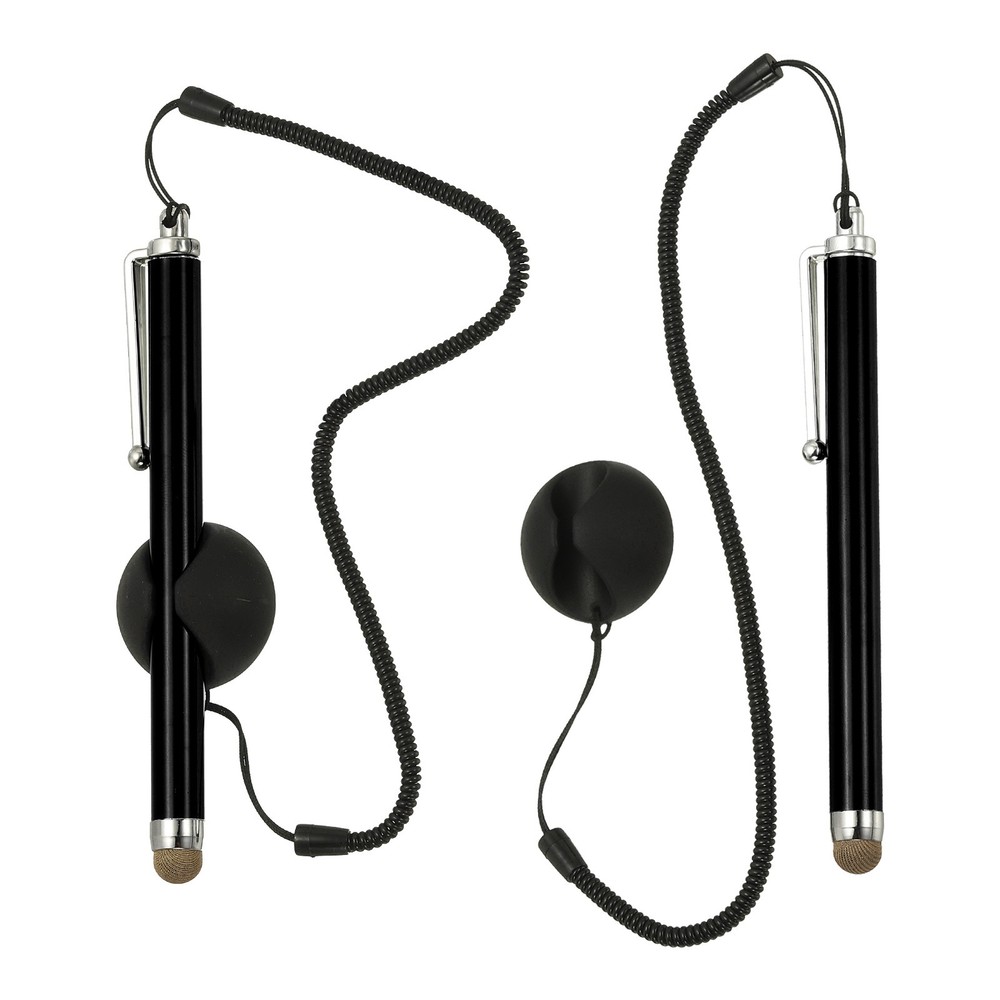 2 Pcs Screen Capacitive Pen with Spring Rope Fixing Dock Black