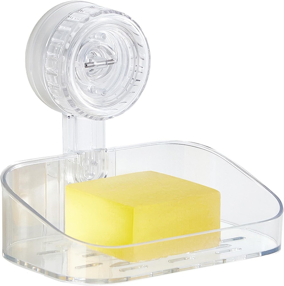 Suction Cup Soap Dish for Shower Wall, Self-Draining (Clear)