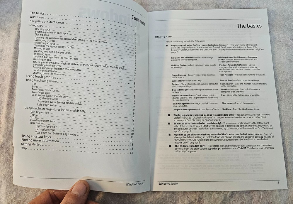 2013 Windows Basics Manual or Pamphlet by HP