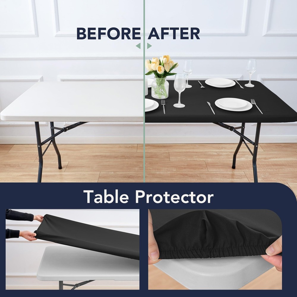 Fitted Tablecloths with Elastic - 2 Pack 5ft Folding Table Covers Rectangle, ...