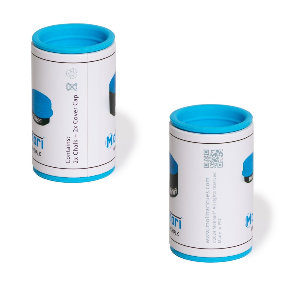 Molinari Billiard Pool Cue Chalk Blue 2-Pack with Protective Caps/Holders