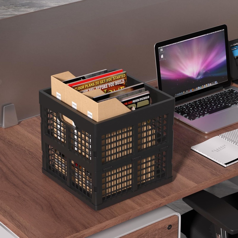 3 PCS Black 18 L Square Milk Crate Plastic Stackable Storage Utility Box