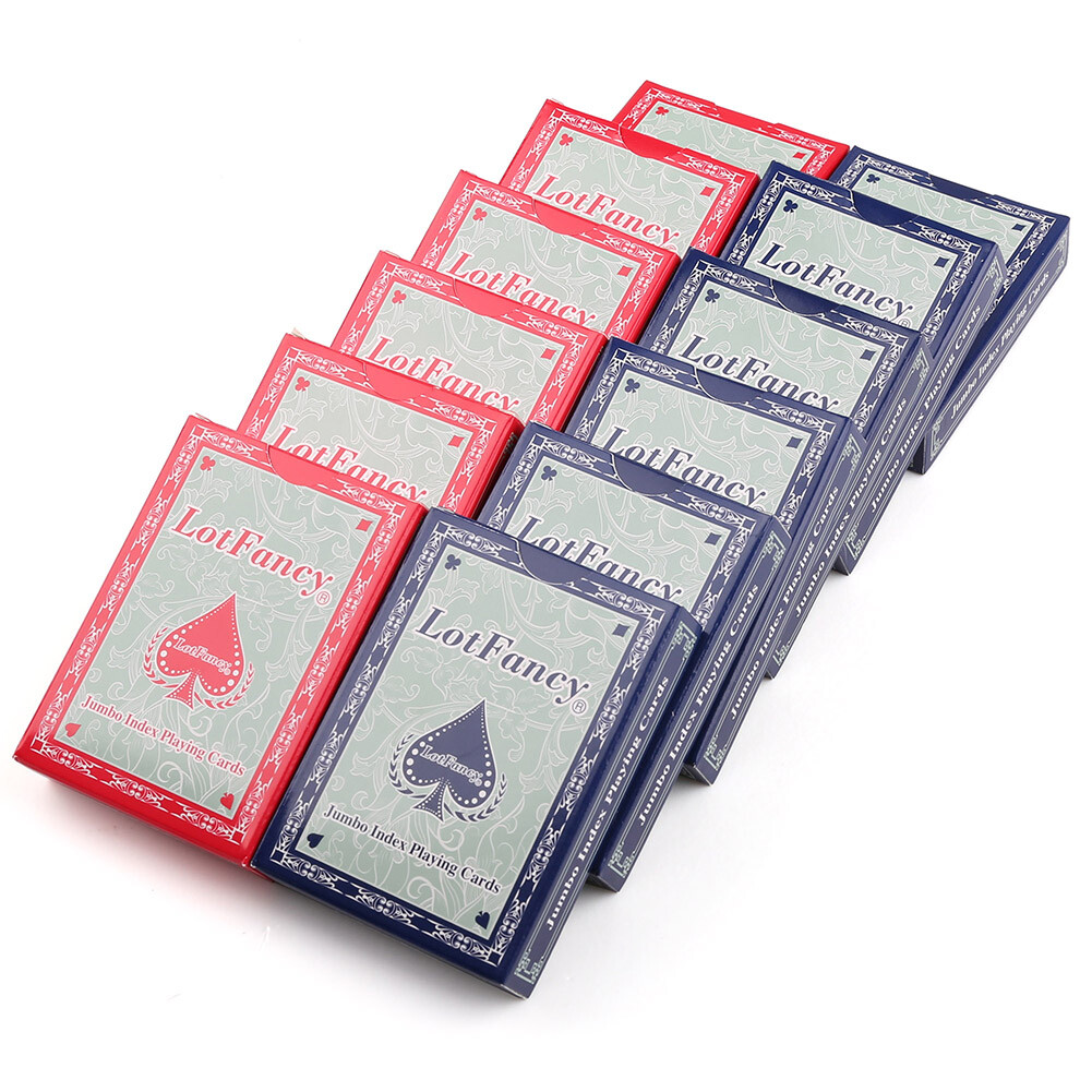 LotFancy Playing Cards Jumbo Index 12 Decks of Cards Poker Size 6 Red 6 Blue Lot