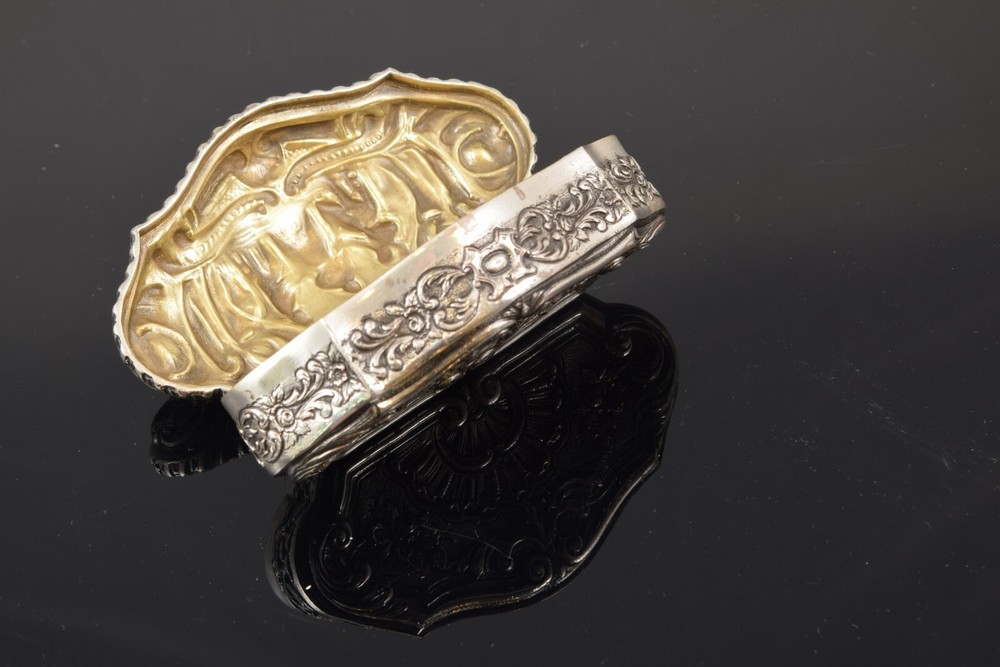 Carved silver box, 20th century.