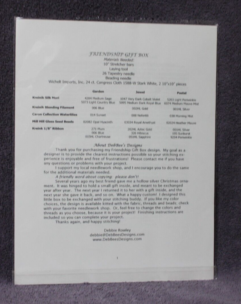 FRIENDSHIP GIFT BOX CHART needlepoint DebBee's Designs