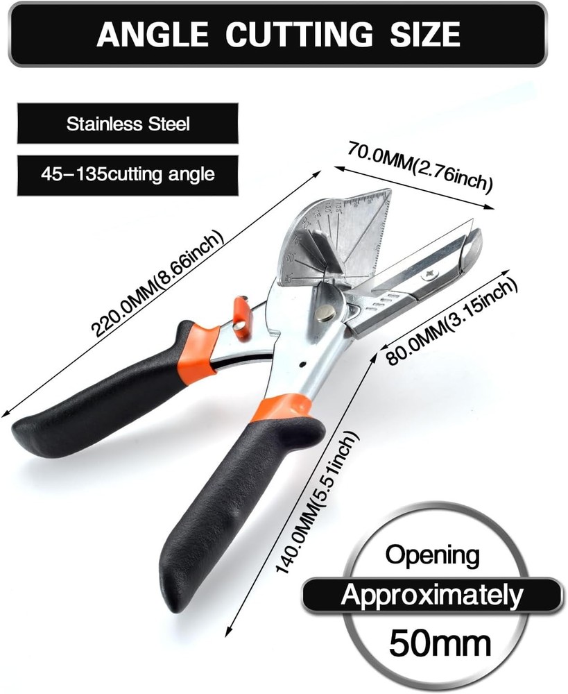 45° - 135° Angle Miter Shear Cutter, Multi-Function Trunking Scissors, Quarter