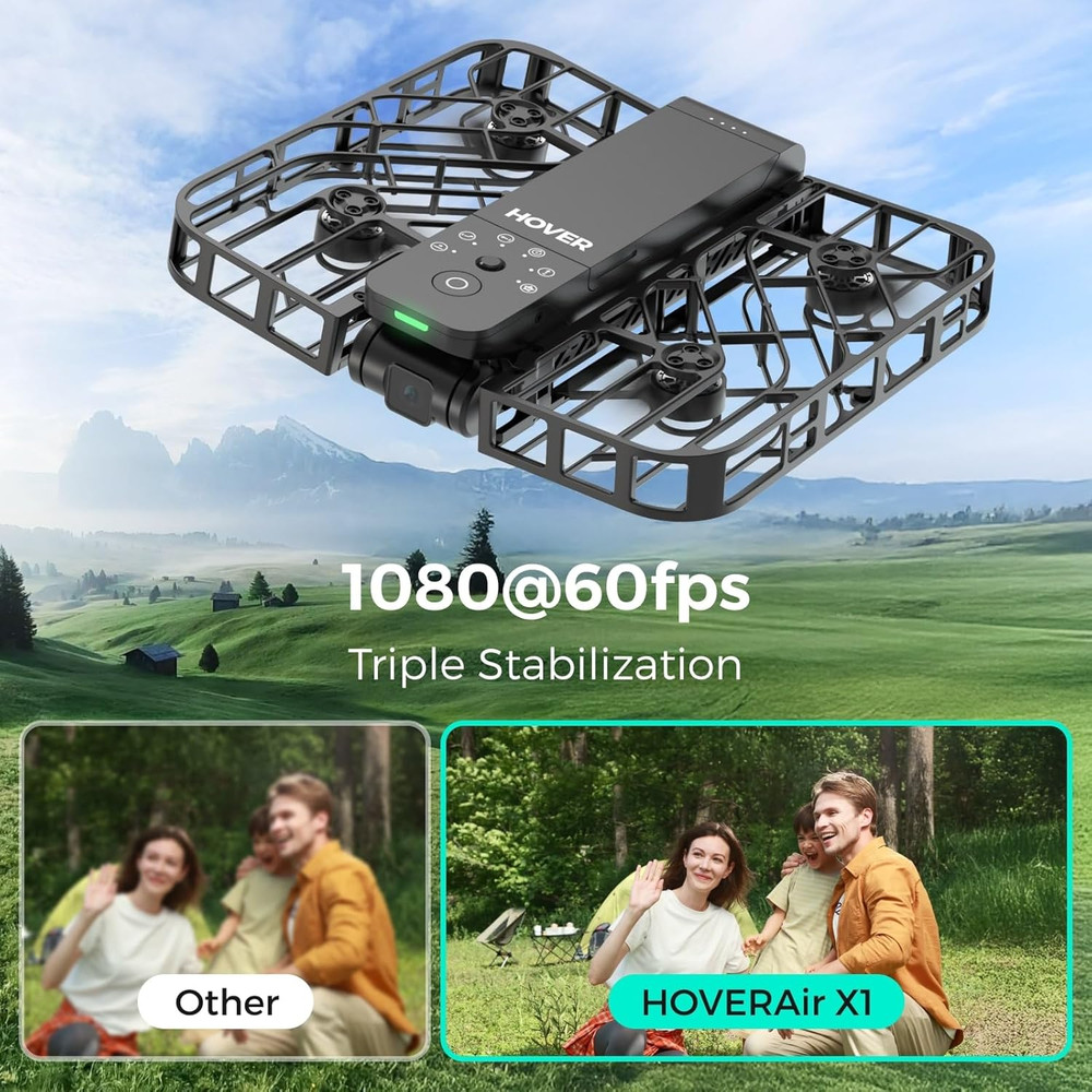 Black HOVERAir X1 Combo Plus Self-Flying Camera Pocket-Sized Drone Palm Takeoff