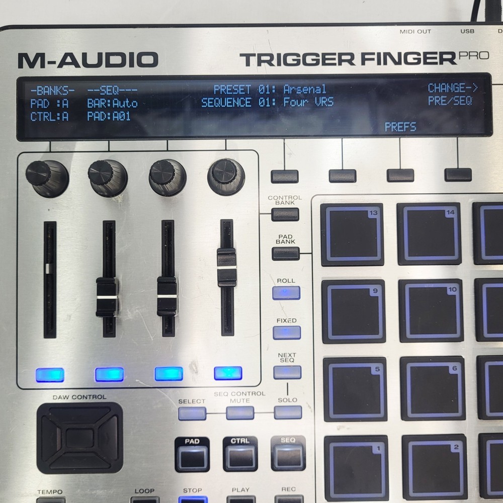 M-AUDIO Trigger Finger Pro MIDI Pad Controller 16 Step Sequencer 64 Sounds+Cords