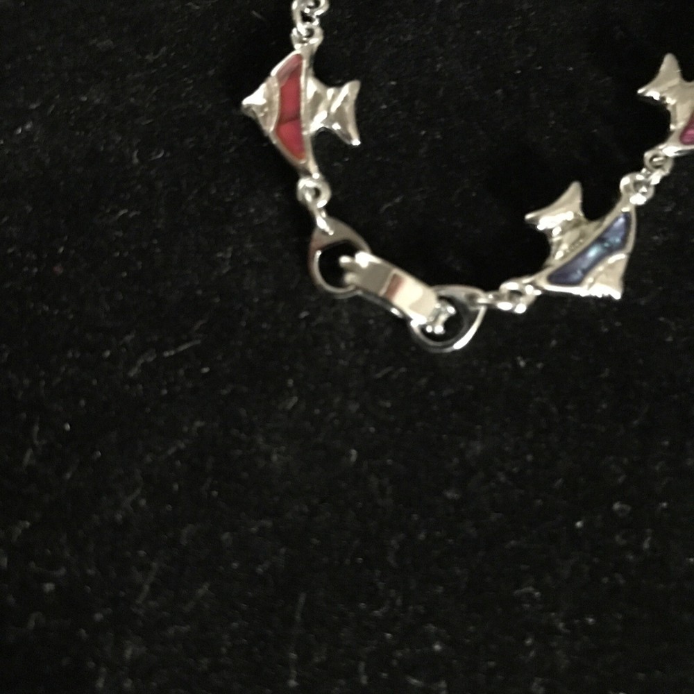 Silvertone Paua Abalone Shell Link Angle fish Bracelet C-55