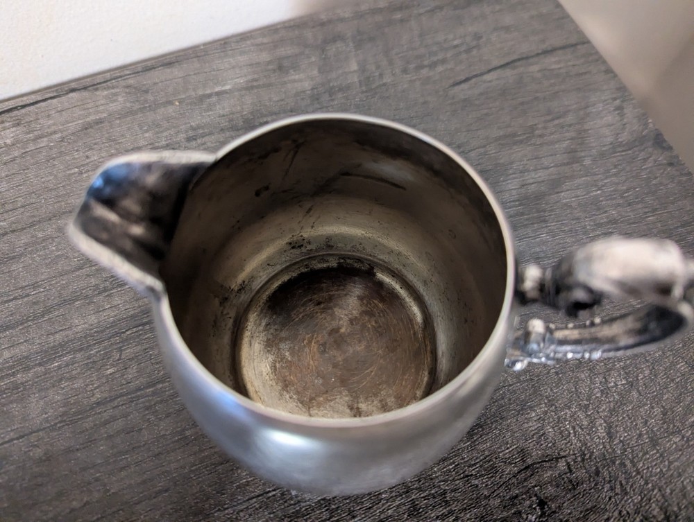 "Vintage WM Rogers 104 Silver Plate Cream Pitcher Ornate Scroll Handle"