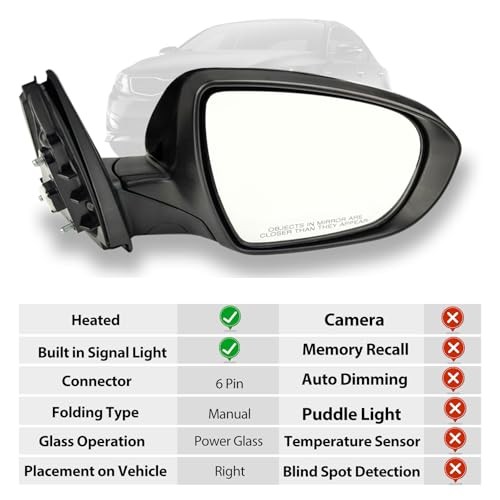 Side Mirror Compatible With Kia Optima 2011 2012 Right Passenger Side Black