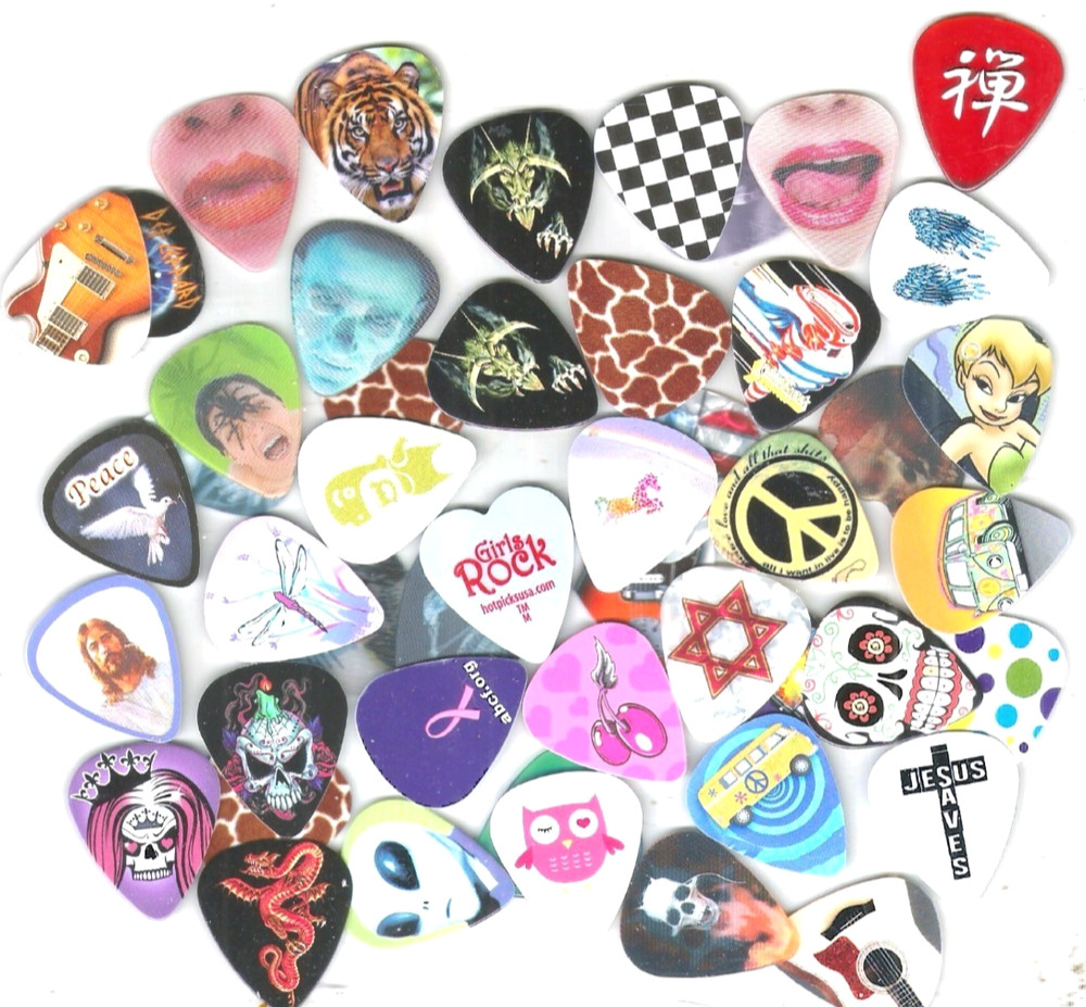 (25 )  ASSORTED GUITAR PICKS  BASE MUSIC STRINGS BANDS FREE SHIPPING