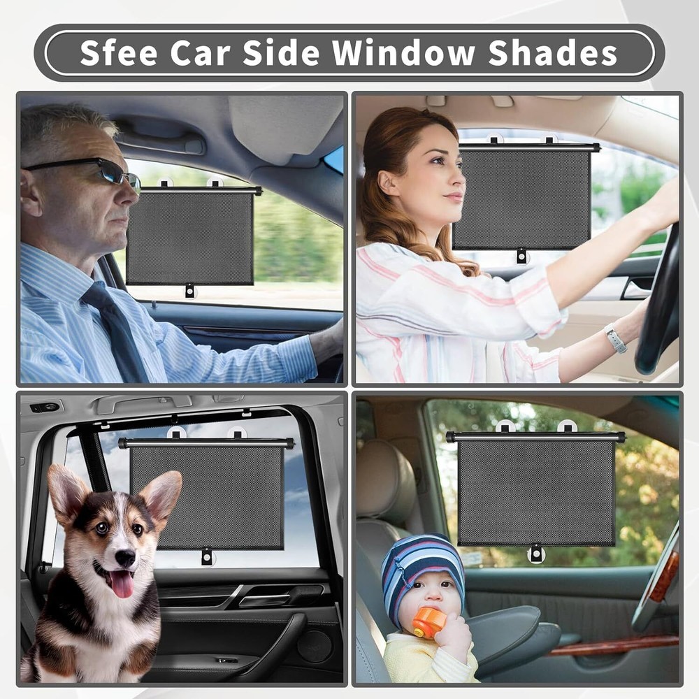 2-Pack Retractable Auto Sun Shade Cover Car Side Window Roller Visor Shield