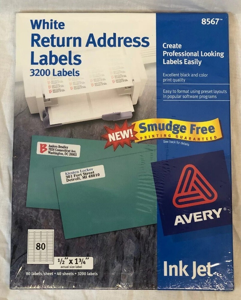 Avery # 8567 White Return Address Labels 3200 Labels