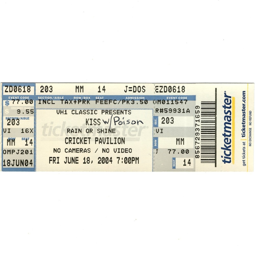 KISS & POISON Full Concert Ticket Stub PHOENIX AZ 6/18/04 CRICKET PAVILION Rare