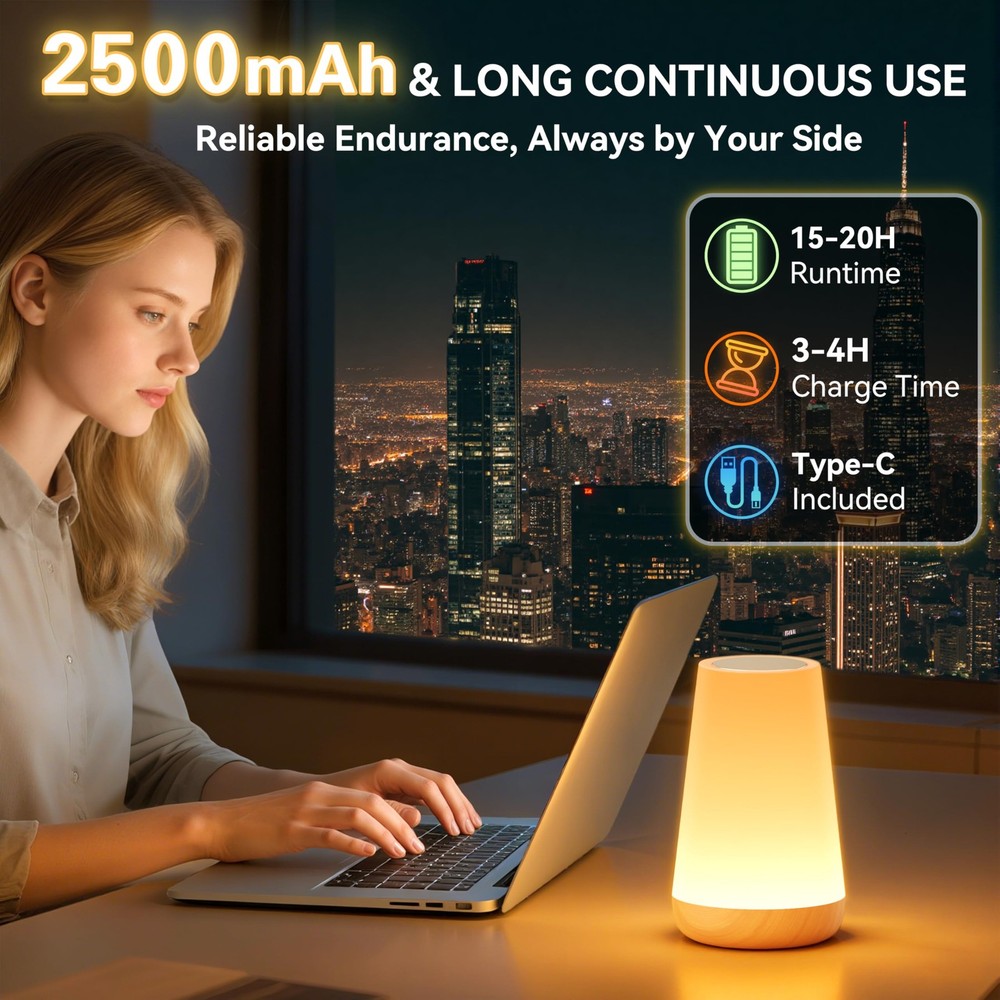 Night Light Bedside Lamp Touch and Remote Control Dimmable Tabletop 13 RGB Co...
