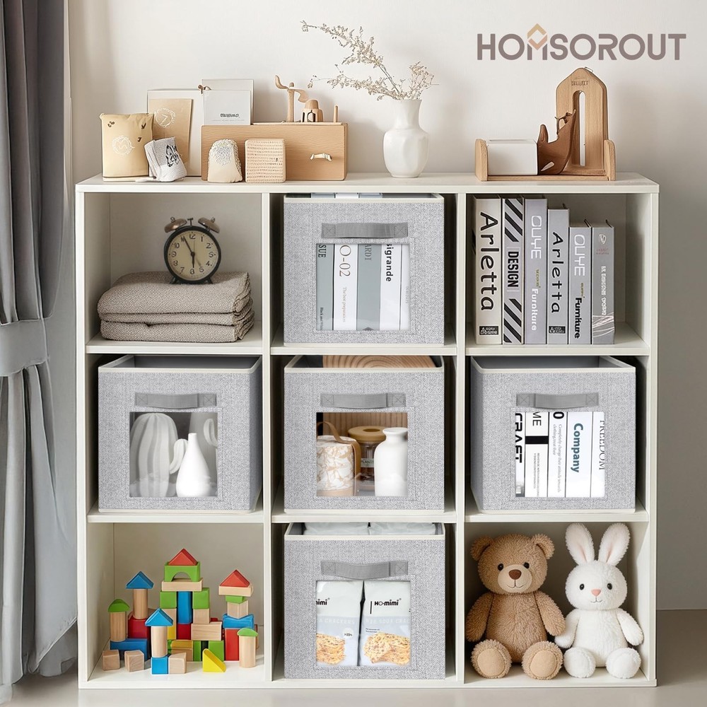 Foldable Storage Cubes - Square Organizer with Window, Decorative Baskets for...