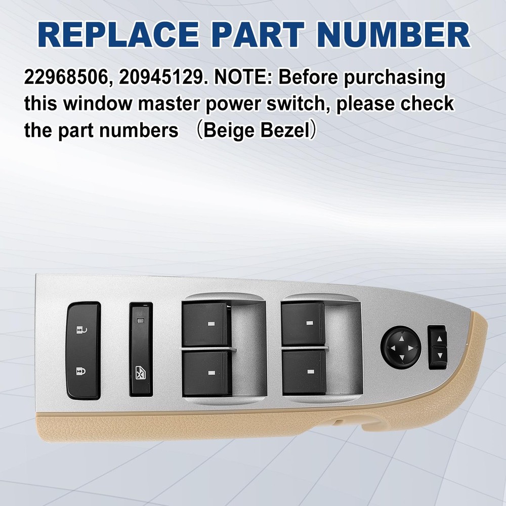 22968506 Master Power Window Switch, Beige Bezel, Mirror, & Lock