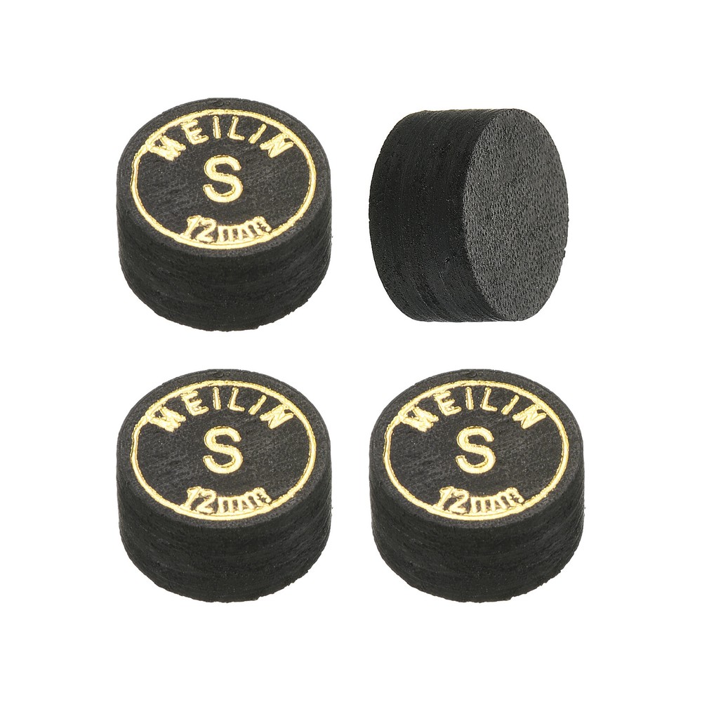 4Pcs 12mm Pool Cue Tips Soft Laminated Glue-on Billiard Stick Tips, Black