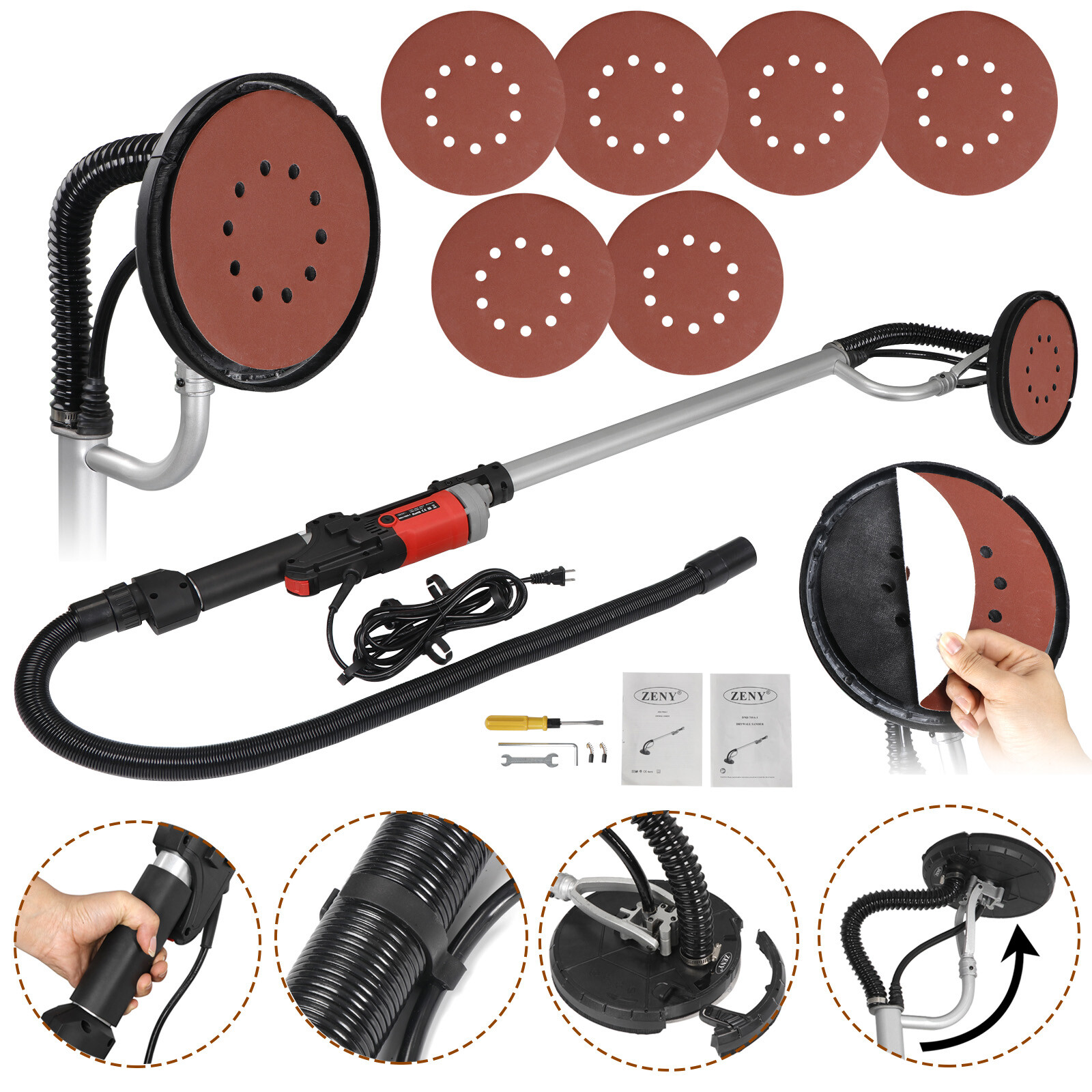 Drywall Sander 800W Electric Drywall Sander 6 Variable Speed with 6 Sanding Pads