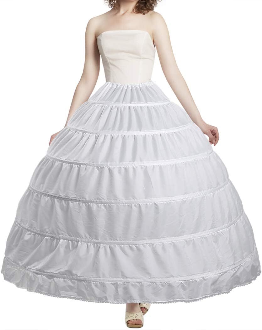 Full 6 Hoop Skirt Floor Length Crinoline Underskirt Wedding Dress Petticoat