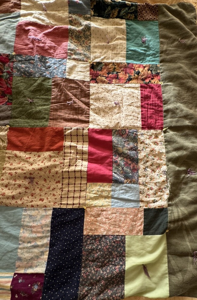 Patchwork Quilt Crib Blanket Textile Lap Cozy Throw 58X38" Handmade READ