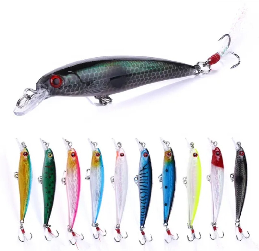 Largemouth bass fishing lures wobbler minnow 10-pack lot crankbait tackle bait