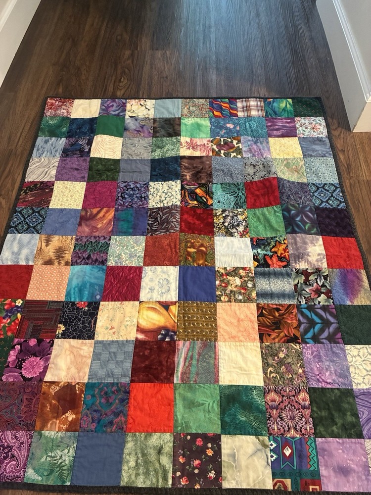 Patchwork Quilt Multi Colors With Song Notes Backing Fabric Lap Quilt 46x38
