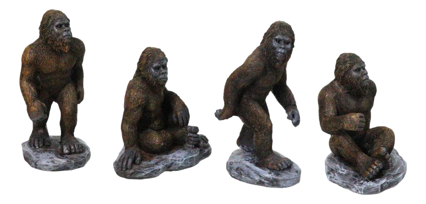 Set of 4 Forest Mythical Creature Sasquatch Big Foot Cryptid Apes Figurines
