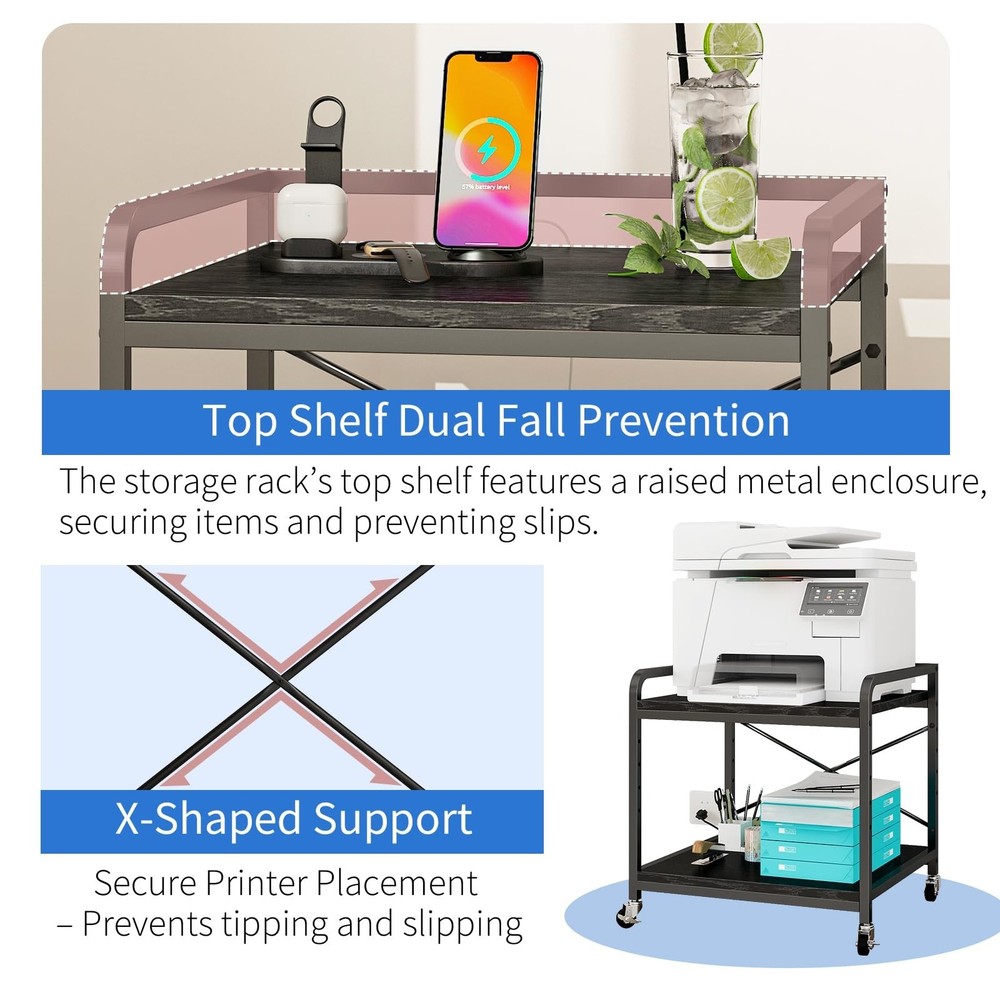 METYERRY Under Desk Printer Stand with Power Outlet,2 Tier Large Printer Tabl...