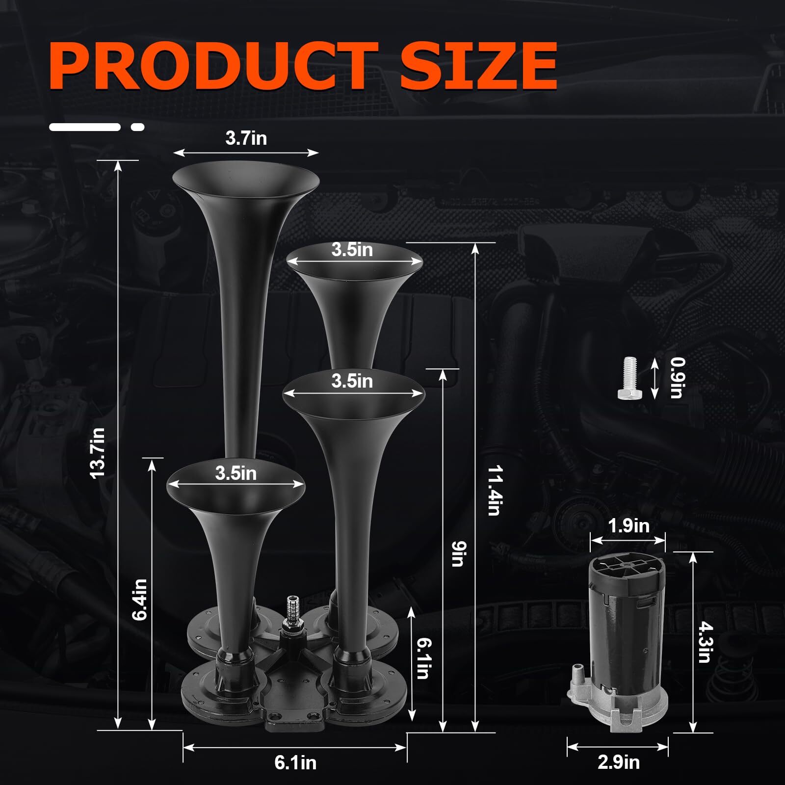 12V 185DB Loud Sound 4 Trumpet Black Train Air Horn Kit For Truck Pickup Car