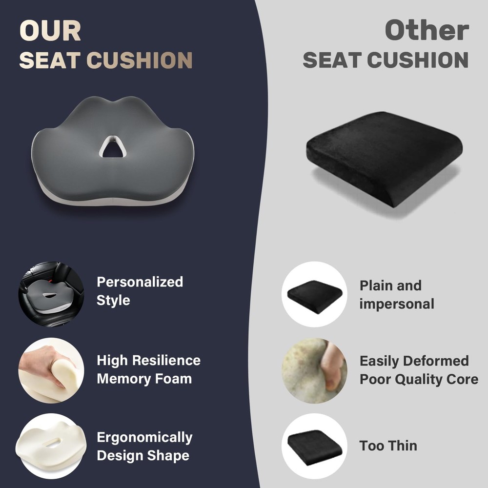 Memory Foam Car Seat Cushion for Sciatica, Tailbone & Back Pain Relief